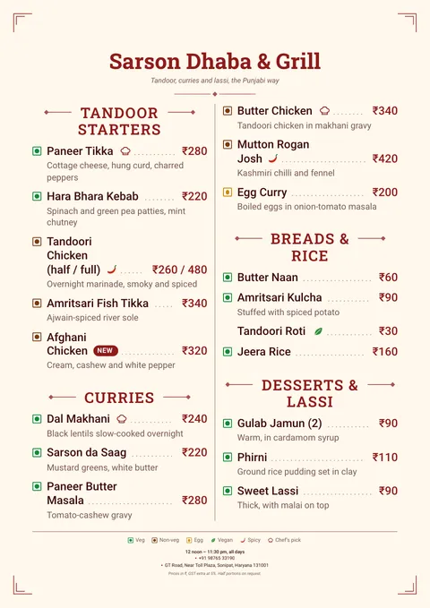 Dhaba Ledger — menu template
