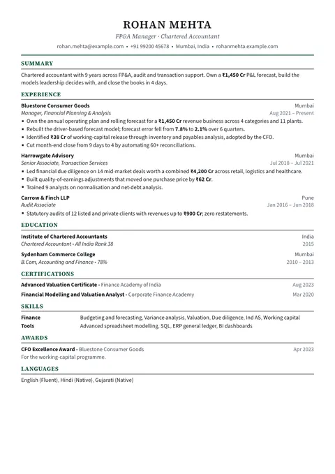 Ledger — résumé template